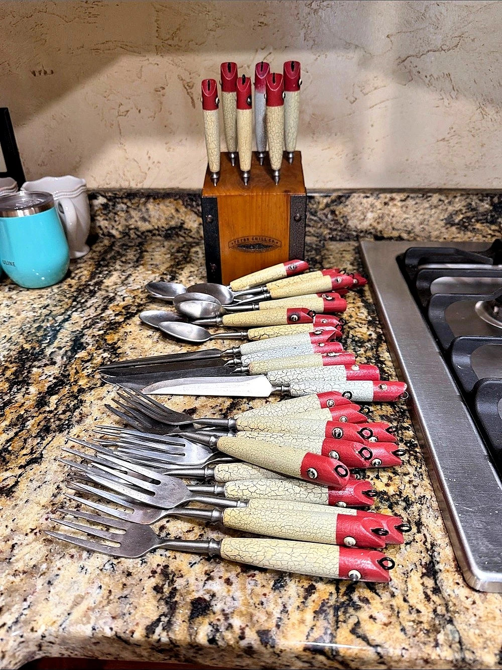 Teton Grill Co. Fishing Lure Vintage-Style Utensils with knife Holder